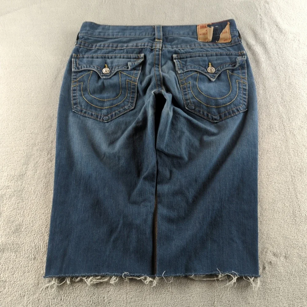 Vintage True Religion Cut Off Shorts Mens 34 Blue Billy Raw Frayed Hem USA - Picture 3 of 11
